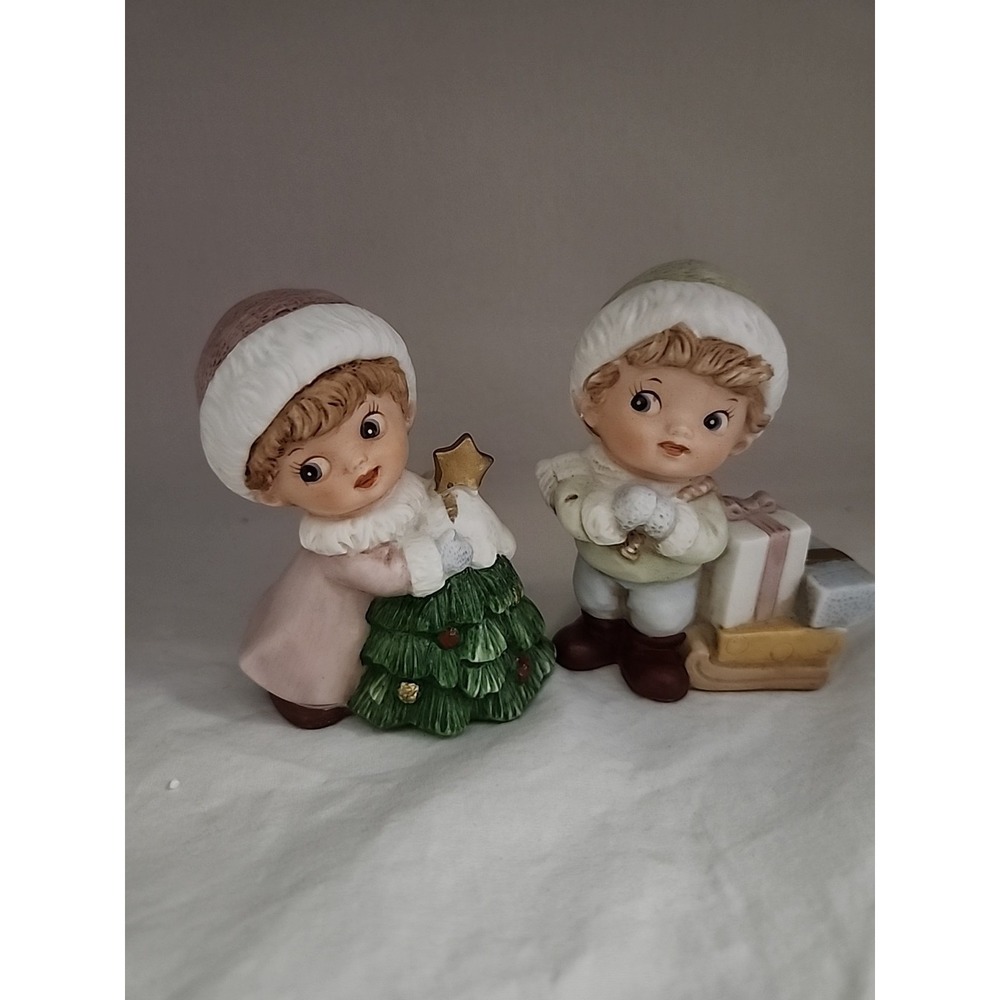1990s Homco Porcelain Christmas Boy and Girl #5556 Figurines